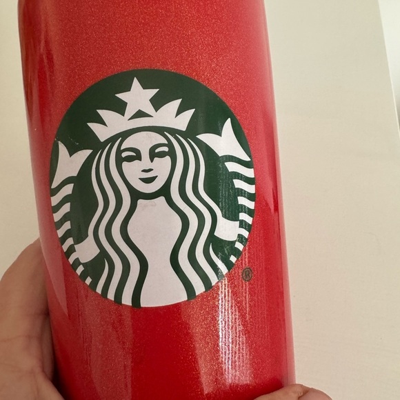 Starbucks Bright Red Travel Mug with Gold Shimmer 12 fl oz EUC - Picture 11 of 12